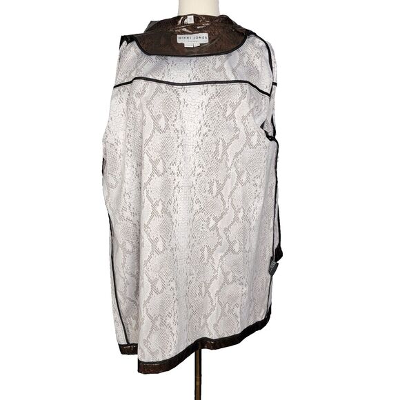 Nikki Jones Rain Jacket Size Large Brown Snakeskin Print Raincoat Shiny Hooded - Picture 13 of 16